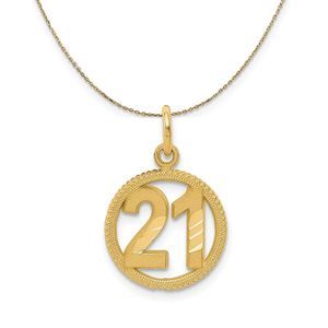 14k Yellow Gold Diamond Cut Number 21 Circle Necklace - 20 In